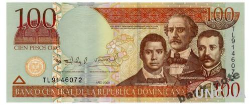 ДОМИНИКАНА 177b DOMINICAN REPUBLIC 100 PESOS ORO 2009 Unc