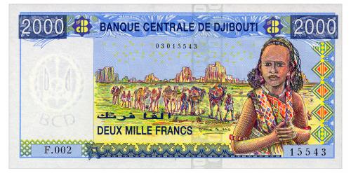 ДЖИБУТИ 43(1) DJIBOUTI BANQUE CENTRALE 2000 FRANCS ND(2008) Unc