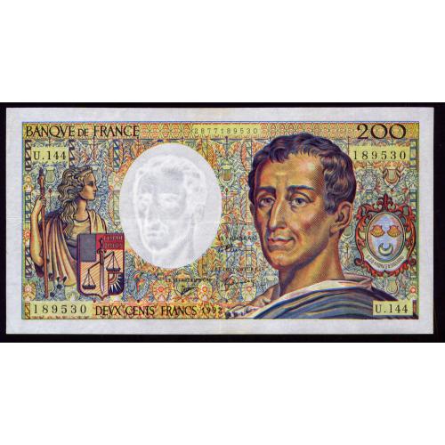 ФРАНЦИЯ 155e FRANCE; СЕРИЯ U.144; 200 FRANCS 1992 F/VF