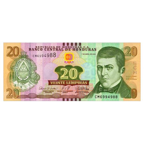ГОНДУРАС 100 HONDURAS 20 LEMPIRAS 2022 Unc
