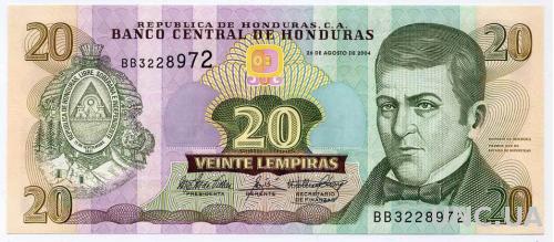 ГОНДУРАС 92 HONDURAS 20 LEMPIRAS 2004 Unc