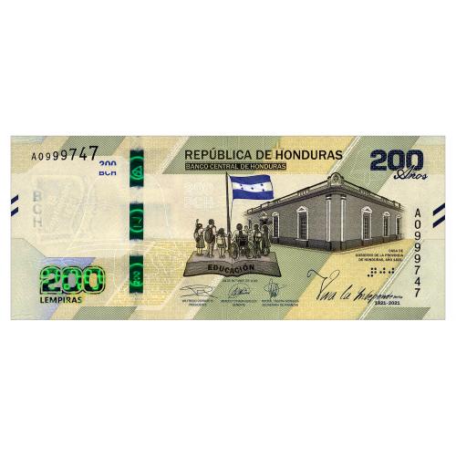 ГОНДУРАС W105 HONDURAS COMMEMORATIVE 200 LEMPIRAS 2021 Unc