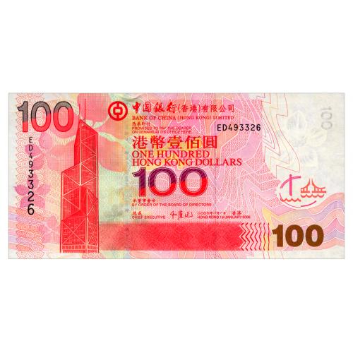 ГОНКОНГ 337c HONG KONG BOC 100 DOLLARS 2006 Unc