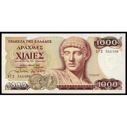 ГРЕЦИЯ 202 GREECE; № 544109; 1000 DRACHMAI 1987; Unc