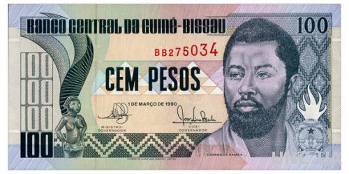 ГВИНЕЯ БИССАУ 11 GUINEA-BISSAU 100 PESOS 1990 Unc
