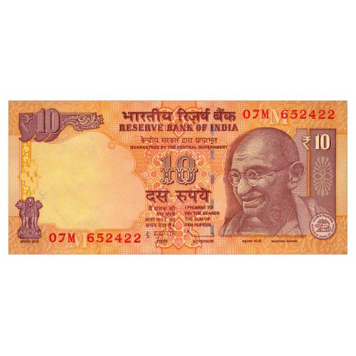 ИНДИЯ 102j INDIA; LETTER M; SIGN. SUBBARAO; 10 RUPEES 2013; Unc
