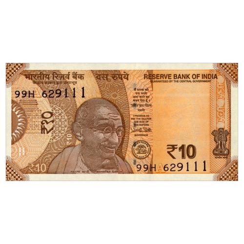 ИНДИЯ 109eA INDIA; LETTER A; URJIT PATEL; 10 RUPEES 2018; Unc