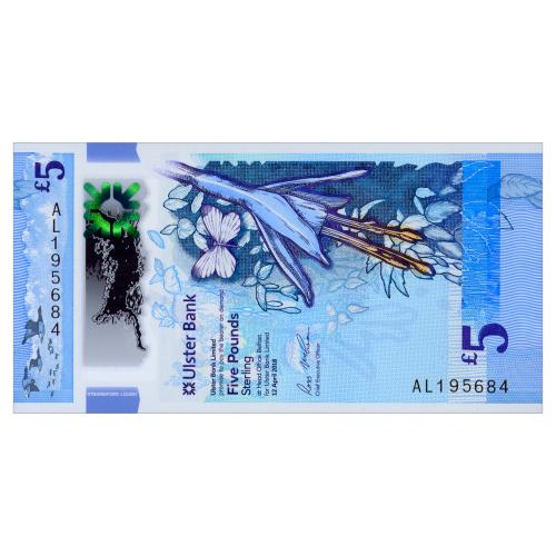 ИРЛАНДИЯ W343 IRELAND NORTHERN; ULSTER BANK; 5 POUNDS 2018 Unc