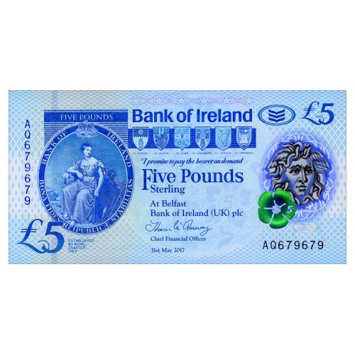 ИРЛАНДИЯ W90 IRELAND NORTHERN, BANK OF IRELAND 5 POUNDS 2017 Unc