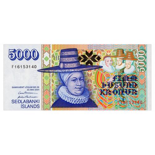 ИСЛАНДИЯ 60(3) ICELAND MÁR GUÐMUNDSSON  5000 KRONUR 2001 Unc