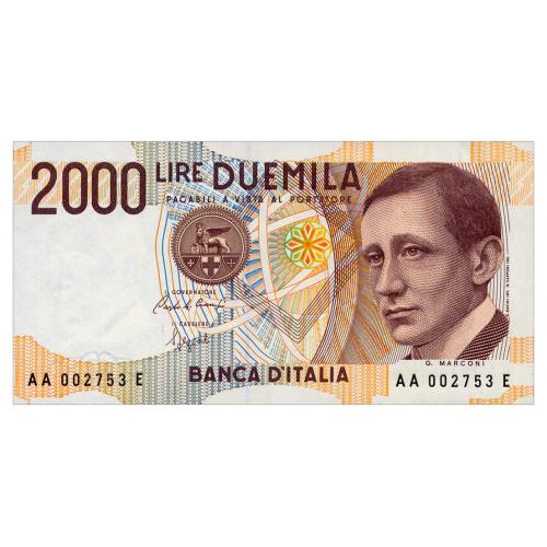 ИТАЛИЯ 115 ITALY; СЕРІЯ АА; 2000 LIRE 1990; Unc