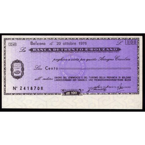 ИТАЛИЯ PNL ITALY BANCA DI TRENTO E BOLZANO 100 LIRE 20.10.1976 Unc