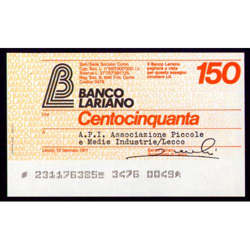 ИТАЛИЯ PNL ITALY BANCO LARIANO 150 LIRE 10.01.1977 Unc