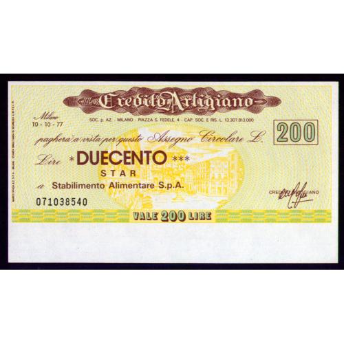 ИТАЛИЯ PNL ITALY CREDITO ARTIGIANO 200 LIRE 10.10.1977 Unc