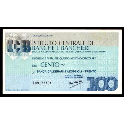 ИТАЛИЯ PNL ITALY INSTITUTO CENTRALE DI BANCHE E BANCHIERI 100 LIRE 10.05.1977 Unc