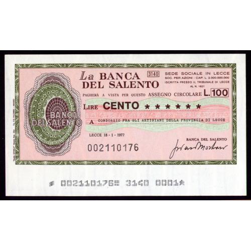 ИТАЛИЯ PNL ITALY LA BANCA DEL SALENTO 100 LIRE 18.01.1977 Unc