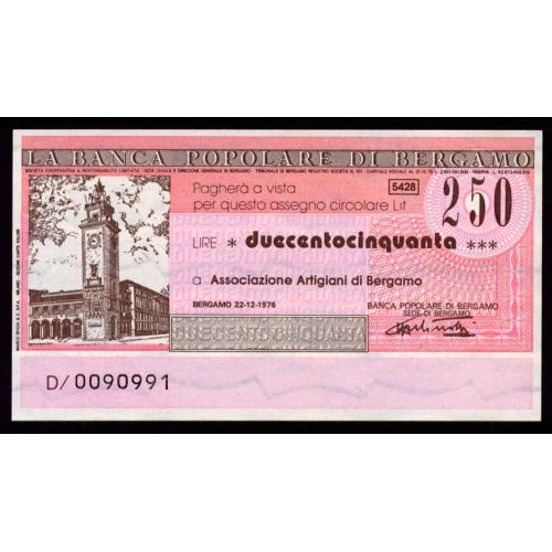 ИТАЛИЯ PNL ITALY LA BANCA POPOLARE DI BERGAMO 250 LIRE 22.12.1976 Unc