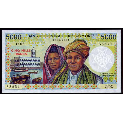 КОМОРСКИЕ ОСТРОВА 12a COMOROS 5000 FRANCS ND(1984) Unc
