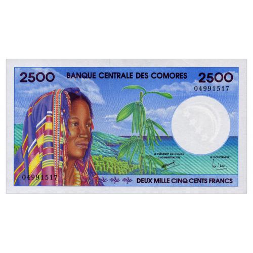 КОМОРСКИЕ ОСТРОВА 13 COMOROS 2500 FRANCS ND(1997) Unc