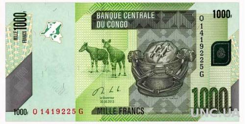 КОНГО 101b CONGO DEMOCRATIC REPUBLIC 1000 FRANCS 2013 Unc