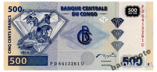 КОНГО 96 CONGO DEMOCRATIC REPUBLIC 500 FRANCS 2002 Unc
