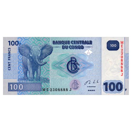 КОНГО 98b CONGO DEMOCRATIC REPUBLIC; Hôtel des Monnaies 100 FRANCS 2013 Unc
