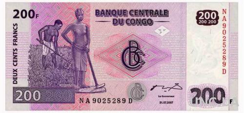 КОНГО 99a CONGO DEMOCRATIC REPUBLIC 200 FRANCS 2007 Unc