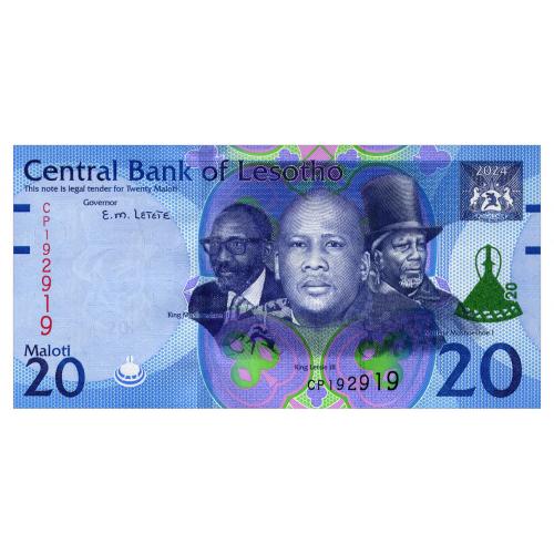 ЛЕСОТО W27 LESOTHO 20 MALOTI 2024 Unc