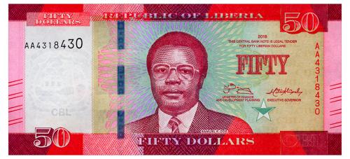 ЛИБЕРИЯ 34a LIBERIA 50 DOLLARS 2016 Unc