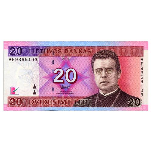 ЛИТВА 66 LITHUANIA СЕРИЯ AF 20 LITU 2001 Unc