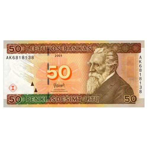 ЛИТВА 67 LITHUANIA; СЕРИЯ AK; 50 LITU 2003 Unc