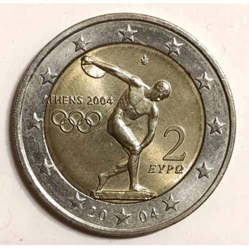 М1 ГРЕЦИЯ 2 EURO 2004; XXVIII ЛЕТНИЕ ОЛИМПИЙСКИЕ ИГРЫ, АФИНЫ 2004; KM# 209 Unc