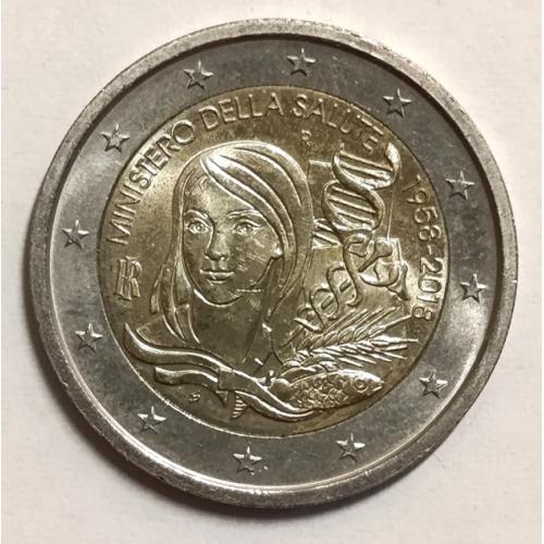  М1 ИТАЛИЯ 2 EURO 2018; 60 ЛЕТ ОСНОВАНИЮ МИНИСТЕРСТВА ЗДРАВООХРАНЕНИЯ; KM# 415