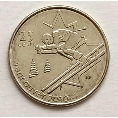 М1 КАНАДА 25 ЦЕНТОВ 2007 XXI ЗИМНИЕ ОЛИМПИЙСКИЕ ИГРЫ, ВАНКУВЕР 2010 – ГОРНЫЕ ЛЫЖИ KM686 Unc