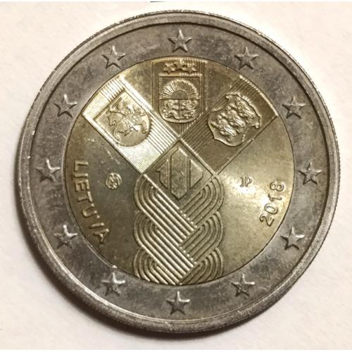 М1 ЛИТВА 2 EURO 2018; 100 ЛЕТ ГОСУДАРСТВАМ БАЛТИИ; KM# 235