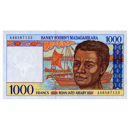 МАДАГАСКАР 76a MADAGASCAR 1000 FRANCS ND(1994) Unc