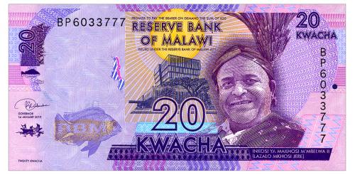 МАЛАВИ 63e MALAWI 20 KWACHA 2019 Unc