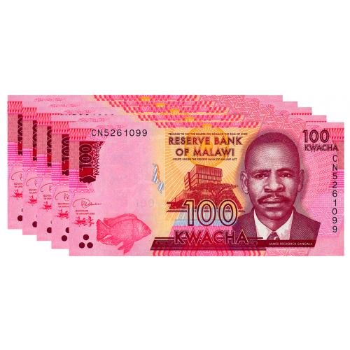МАЛАВИ 65 MALAWI; ЛОТ 5 ШТУК; 100 KWACHA 2020; Unc