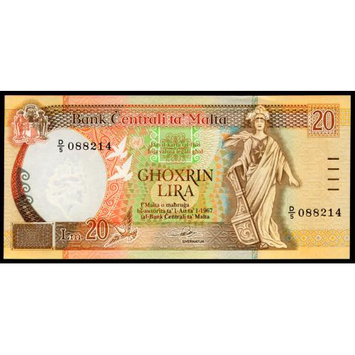 МАЛЬТА 44 MALTA 20 LIRI 1967(1989) Unc
