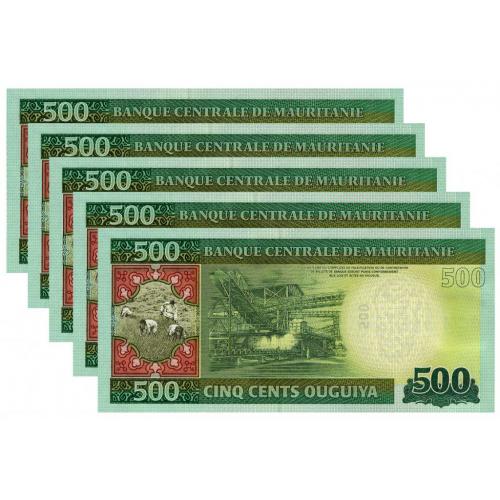МАВРИТАНИЯ 18 MAURITANIA; ЛОТ 5 ШТУК; 500 OUGUIYA; 2013; Unc