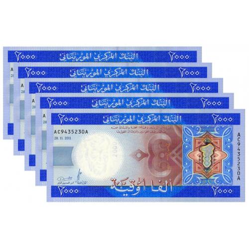 МАВРИТАНИЯ 20 MAURITANIA; ЛОТ 5 ШТУК; 2000 OUGUIYA; 2011 Unc