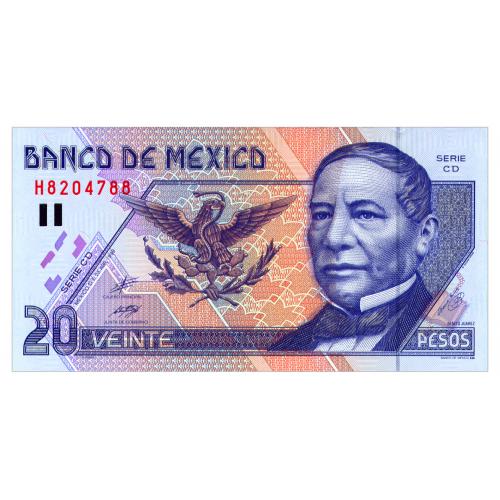 МЕКСИКА 106d MEXICO 20 PESOS 1999 Unc