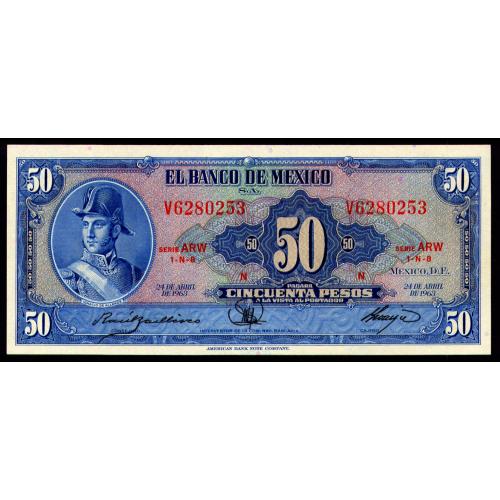 МЕКСИКА 49o MEXICO 50 PESOS 1963 Unc