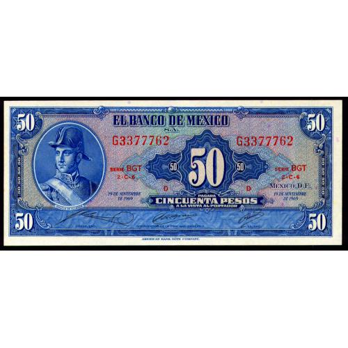 МЕКСИКА 49r MEXICO 50 PESOS 1969 Unc