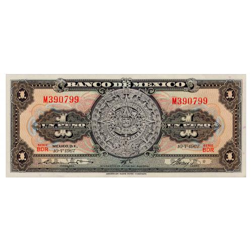 МЕКСИКА 59j MEXICO SERIES BDR 1 PESO 1967 Unc