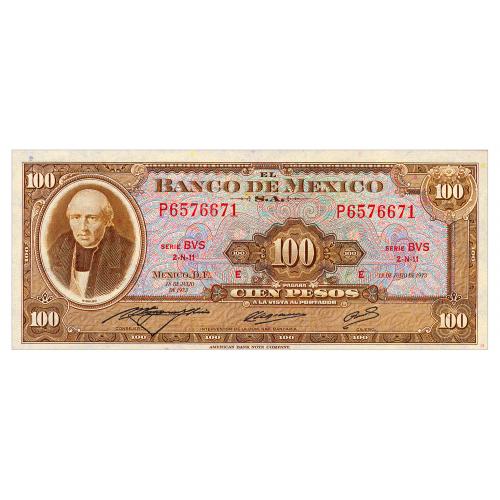 МЕКСИКА 61i MEXICO SERIES BVS 100 PESOS 1973 Unc