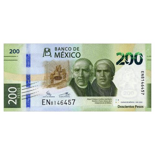 МЕКСИКА W135 MEXICO GERARDO ESQUIVEL HERNANDEZ-ALEJANDRO ALEGRE RABIELA; EN 200 PESOS 01.06.2022 Unc