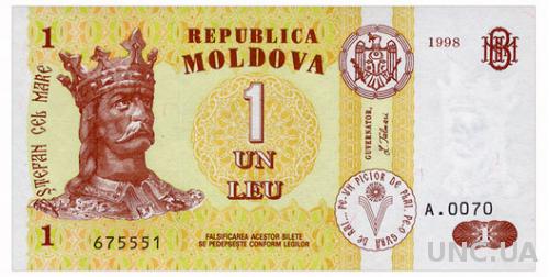 МОЛДОВА 8c MOLDOVA 1 LEU 1998 Unc
