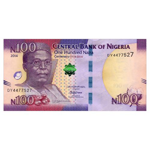НИГЕРИЯ 41(2) NIGERIA ЮБИЛЕЙНАЯ; СЕРИЯ DY 100 NAIRA 2014(2019) Unc