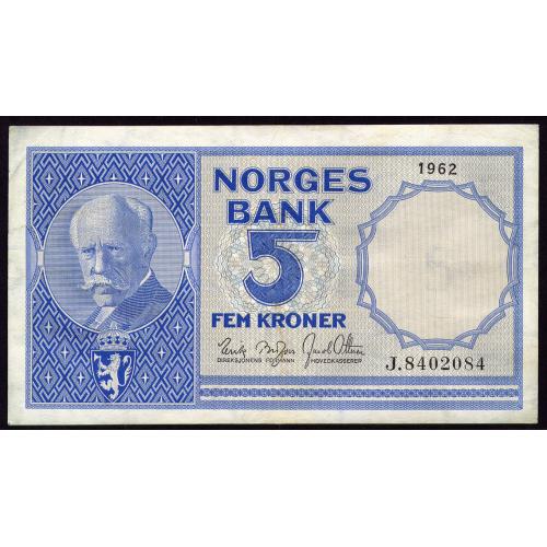 НОРВЕГИЯ 30g NORWAY 5 KRONER 1962 VF
